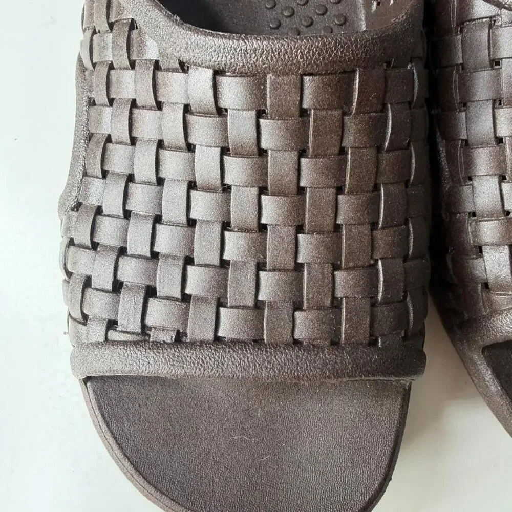 Okabashi Brown Woven Comfort Slide Sandals Ortho Summer‎ Mens